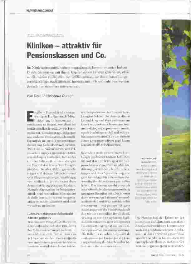 Vorschauseite 1: Kliniken - attraktiv für Pensionskassen und Co.