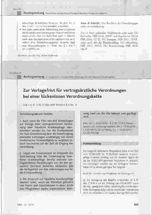 Vorschauseite 1: Zur Vorlagefrist für vertragsärztliche Verordnungen bei einer lückenlosen Verordnungskette