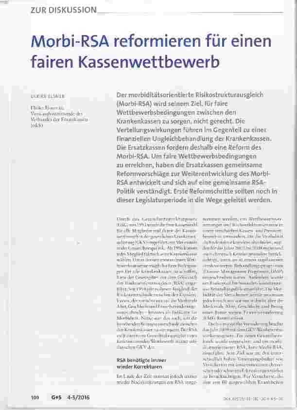 Vorschauseite 1: Morbi-RSA reformieren für einen fairen Kassenwettbewerb