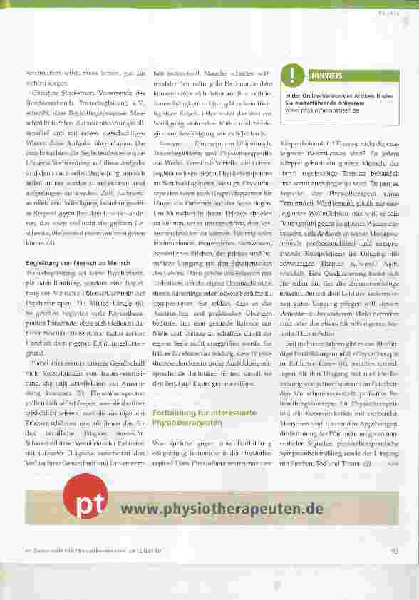 Vorschauseite 2: Blickpunkt Trauer: der Umgang mit Verlust Teil 4: Ausblick Begleitung von Trauernden in der Physiotherapie