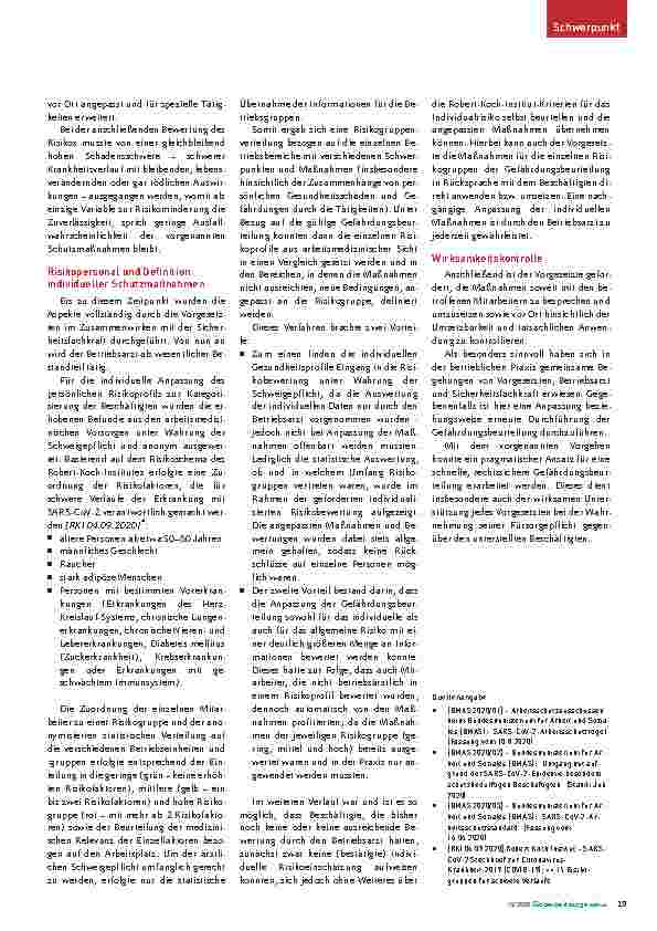 Vorschauseite 4: Ein Erfahrungsbericht und Beispiel zur Nachahmung: Ganzheitliche Analyse des Infektionsrisikos und besonders schutzbedürftiger Mitarbeiter.