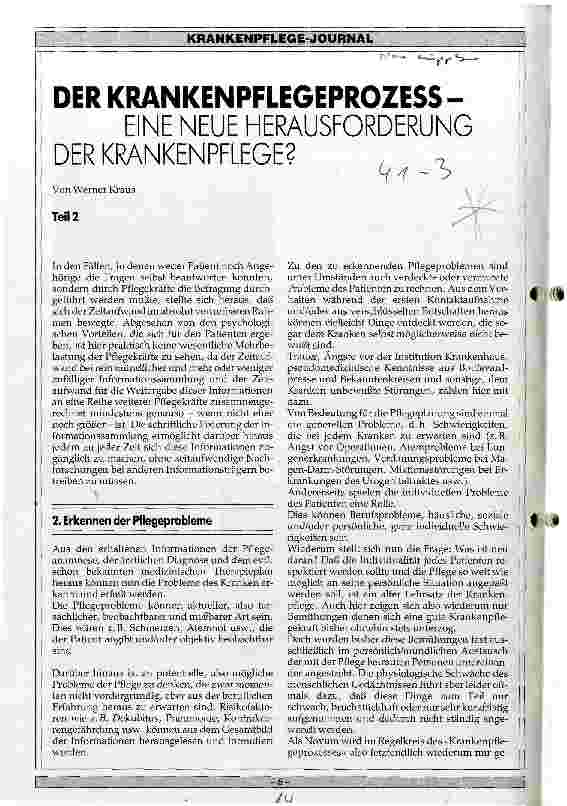 Vorschauseite 1: Der Krankenpflegeprozesseine neue Herausforderung der Krankenpflege?