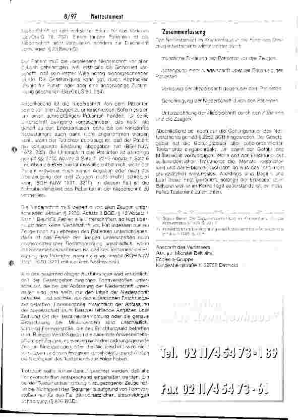 Vorschauseite 3: Die Testamentserrichtung im Krankenhaus Das Nottestament