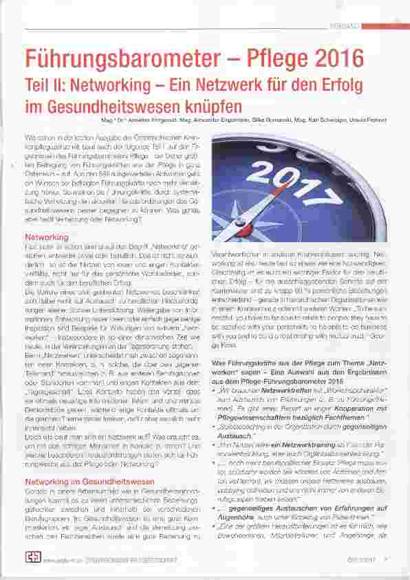 Vorschauseite 1: Führungsbarometer Pflege 2016 Teil II: Networking Ein Netzwerk für den Erfolg im Gesundheitswesen knüpfen