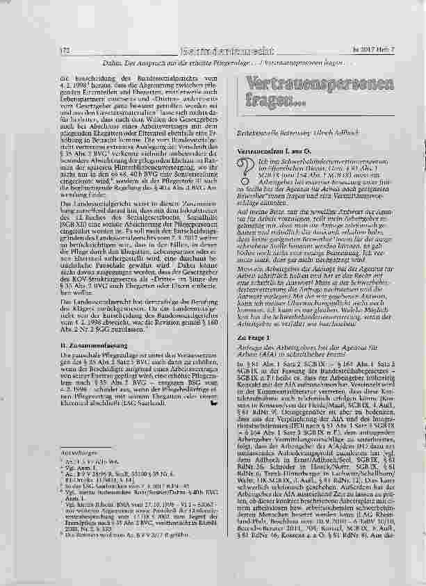 Vorschauseite 2: Der Anspruch auf die erhöhte Pflegezulage gemäß § 35 Abs. 2 BVG unter besonderer Berücksichtigung neuerer Rechtsprechung