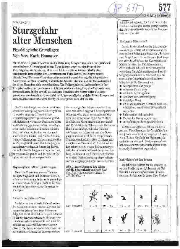 Vorschauseite 1: Sturzgefahr alter Menschen / Fallneigung (1) Physiologishce Grundlagen