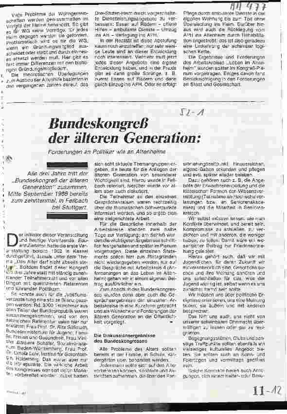 Vorschauseite 1: Bundeskongreß der älteren Generation: Forderungen an Politiker wie an Altenheime