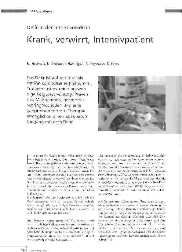 Vorschauseite 1: Krank, verwirrt, Intensivpatient