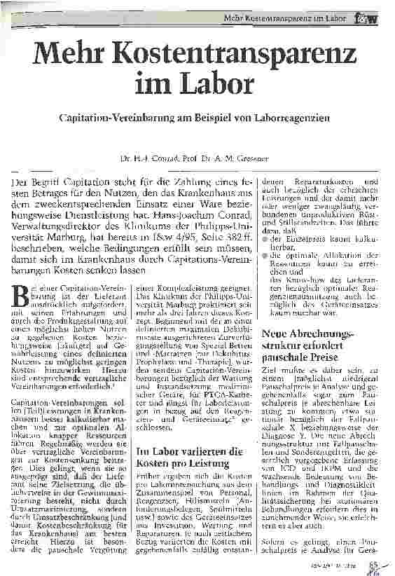 Vorschauseite 1: Mehr Kostentransparenz im Labor Capitation-Vereinbarung am Beispiel von Laborreagenzien