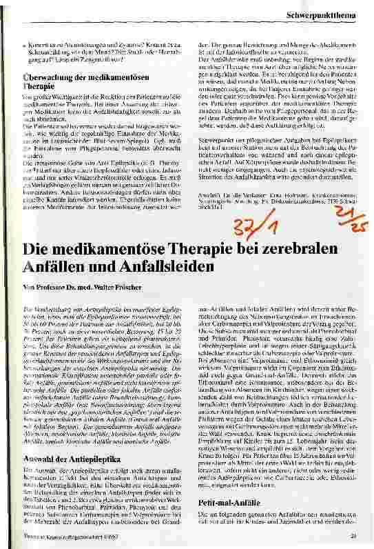 Vorschauseite 1: Die medikamentöse Therapie bei zerebralen Anfällen und Anfallsleiden