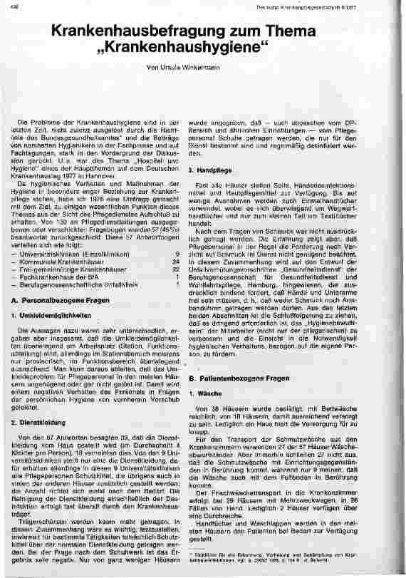 Vorschauseite 1: Krankenhausbefragung zum Thema Krankenhaushygiene