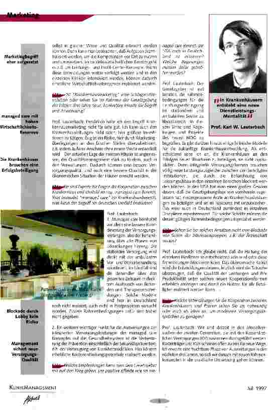 Vorschauseite 2: Positive Entwicklung nur mit neuen Rahmenbedingungen Krankenhaus-Entwicklung und Marketing
