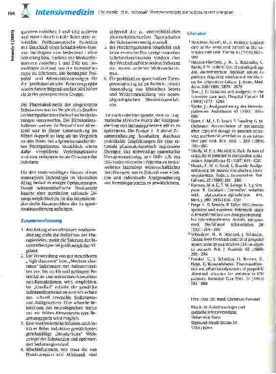 Vorschauseite 3: Rationale Therapiekonzepte zur Sedierung und Analgesie von Intensivpatienten