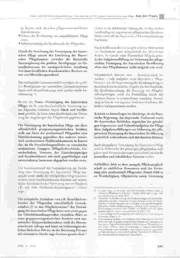 Vorschauseite 3: Wider den Gesetzesentwurf der Bayerischen Staatsregierung zur Errichtung einer Vereinigung der bayerischen Pflege (Pflegevereinigungsgesetz PfleVG)