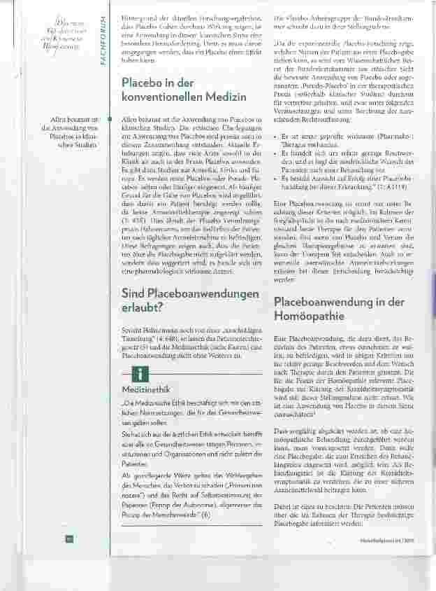 Vorschauseite 2: Placebo in der Praxis? Die Ethik der Placeboanwendung
