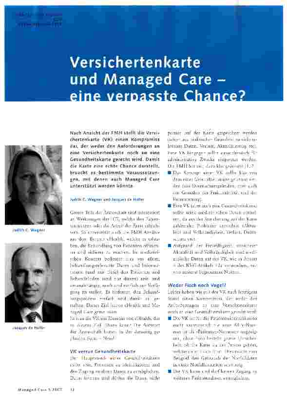 Vorschauseite 1: Versichertenkarte und Managed Care - eine verpasste Chance?
