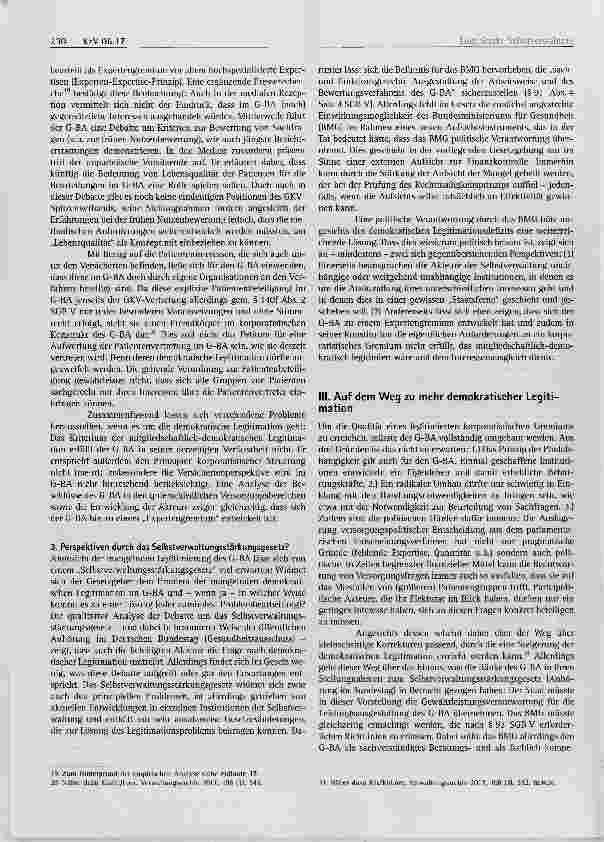 Vorschauseite 4: Starke Selbstverwaltung mit und durch demokratische Legitimation? Der G-BA auf dem Prüfstand*