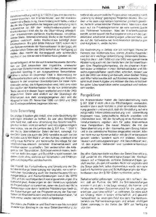 Vorschauseite 3: Datenübermittlung zwischen Krankenhäusern und Krankenkassen nach § 301 SGB V Aktueller Stand und erste Bewertung