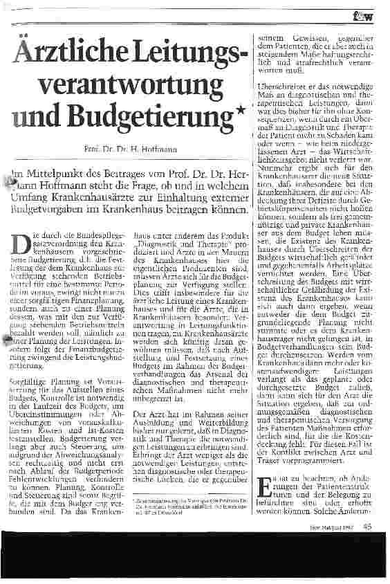 Vorschauseite 1: Ärztliche Leitungsverantwortung und Butgetierung