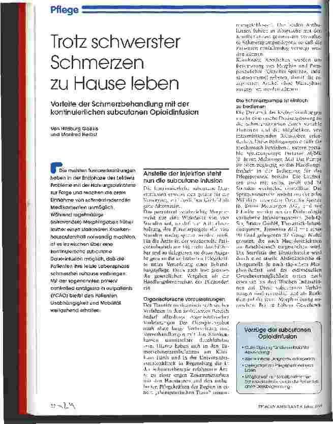 Vorschauseite 1: Trotz schwerster Schmerzen zu Hause leben Vorteile der Schmerzbehandlung mit der kontinuierlichen subcutanen Opioidinfusion