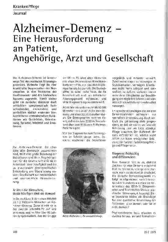 Vorschauseite 1: Alzheimer-Demenz - Eine Herausforderung an Patient, Angehörige, Arzt und Gesellschaft