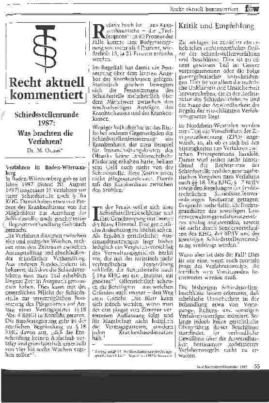 Vorschauseite 1: Schiedsstellenrunde 1987: Was verbrachten die Verfahren