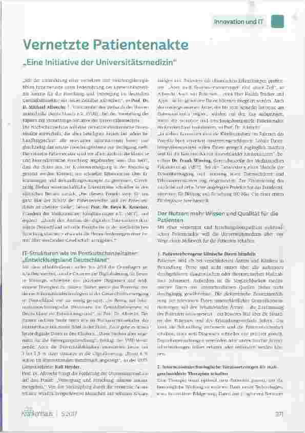 Vorschauseite 1: Vernetzte Patientenakte „Eine Initiative der Universitätsmedizin