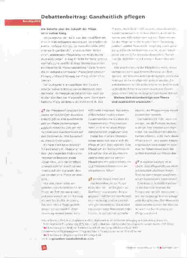 Vorschauseite 1: Debattenbeitrag: Ganzheitlich pflegen