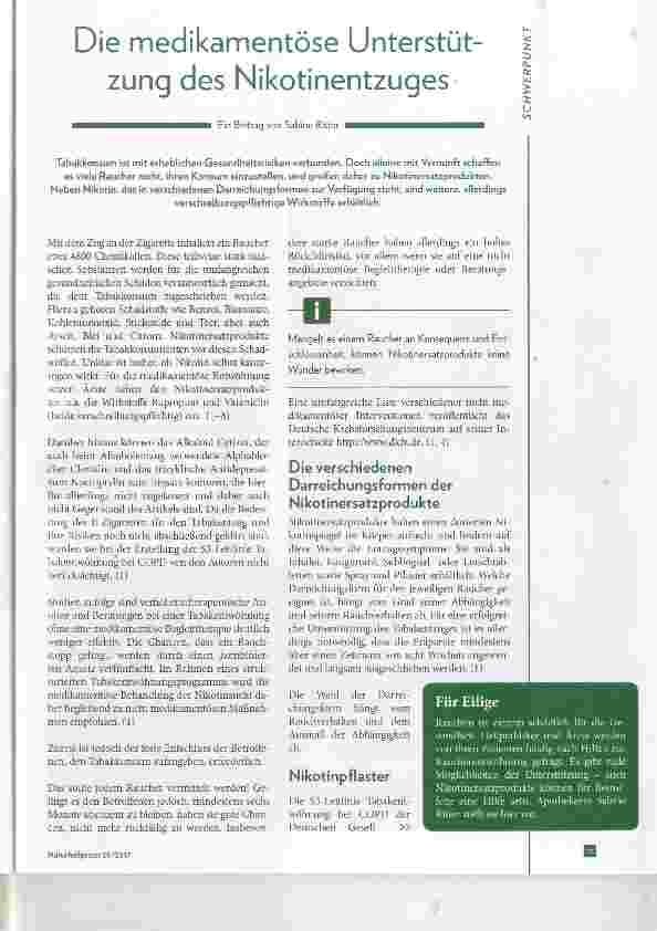Vorschauseite 1: Die medikamentöse Unterstützung des Nikotinentzuges