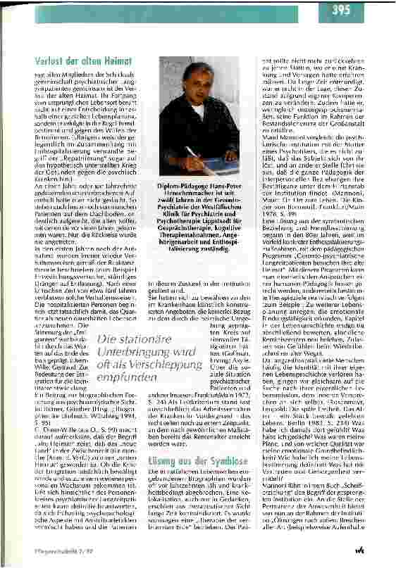 Vorschauseite 2: Nach Jahren wird die Institution als Heimat angenommen Biographie-orientierte Pädagogik mit lanzeithospitalisierten Menschen