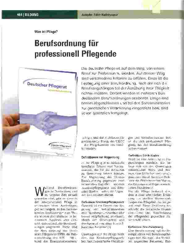 Vorschauseite 1: Berufsordnung für professionell Pflegende
