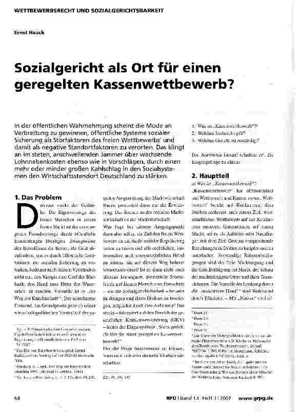 Vorschauseite 1: Sozialgericht als Ort für einen geregelten Kassenwettbewerb?
