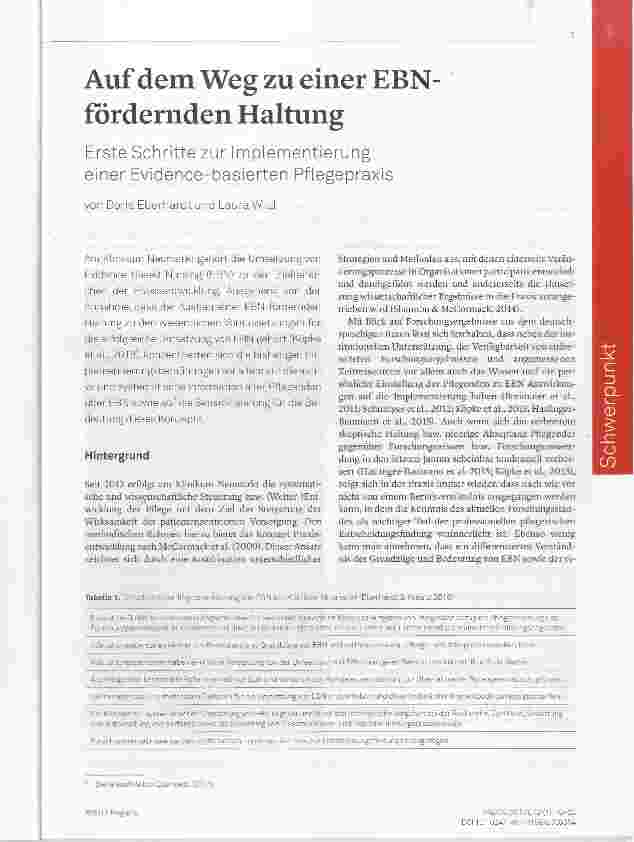 Vorschauseite 1: Auf dem Weg zu einer EBNfördernden Haltung Erste Schritte zur Implementierung einer Evidencebasierten Pfiegepraxis