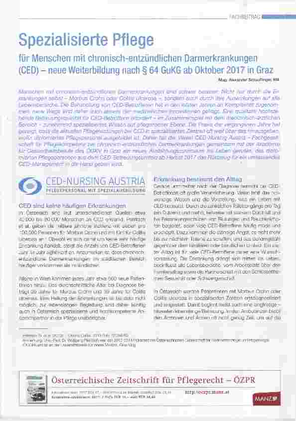 Vorschauseite 1: Spezialisierte Pflege für Menschen mit chronisch-entzündlichen Darmerkrankungen (CED) neue Weiterbildung nach § 64 GuKG ab Oktober 2017 in Graz
