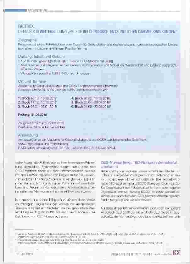 Vorschauseite 2: Spezialisierte Pflege für Menschen mit chronisch-entzündlichen Darmerkrankungen (CED) neue Weiterbildung nach § 64 GuKG ab Oktober 2017 in Graz