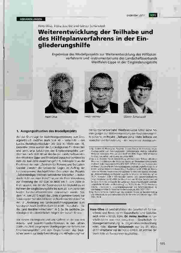 Vorschauseite 1: Weiterentwicklung der Teilhabe und des Hilfeplanverfahrens in der Eingliederungshilfe
