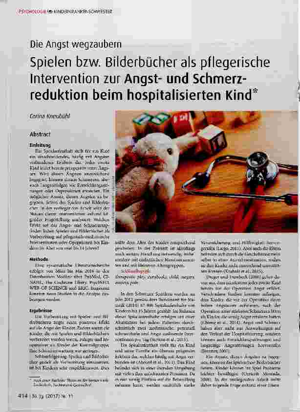 Vorschauseite 1: Spielen bzw. Bilderbücher als pflegerische Intervention zur Angstund Schmerzreduktion beim hospitalisierten Kind