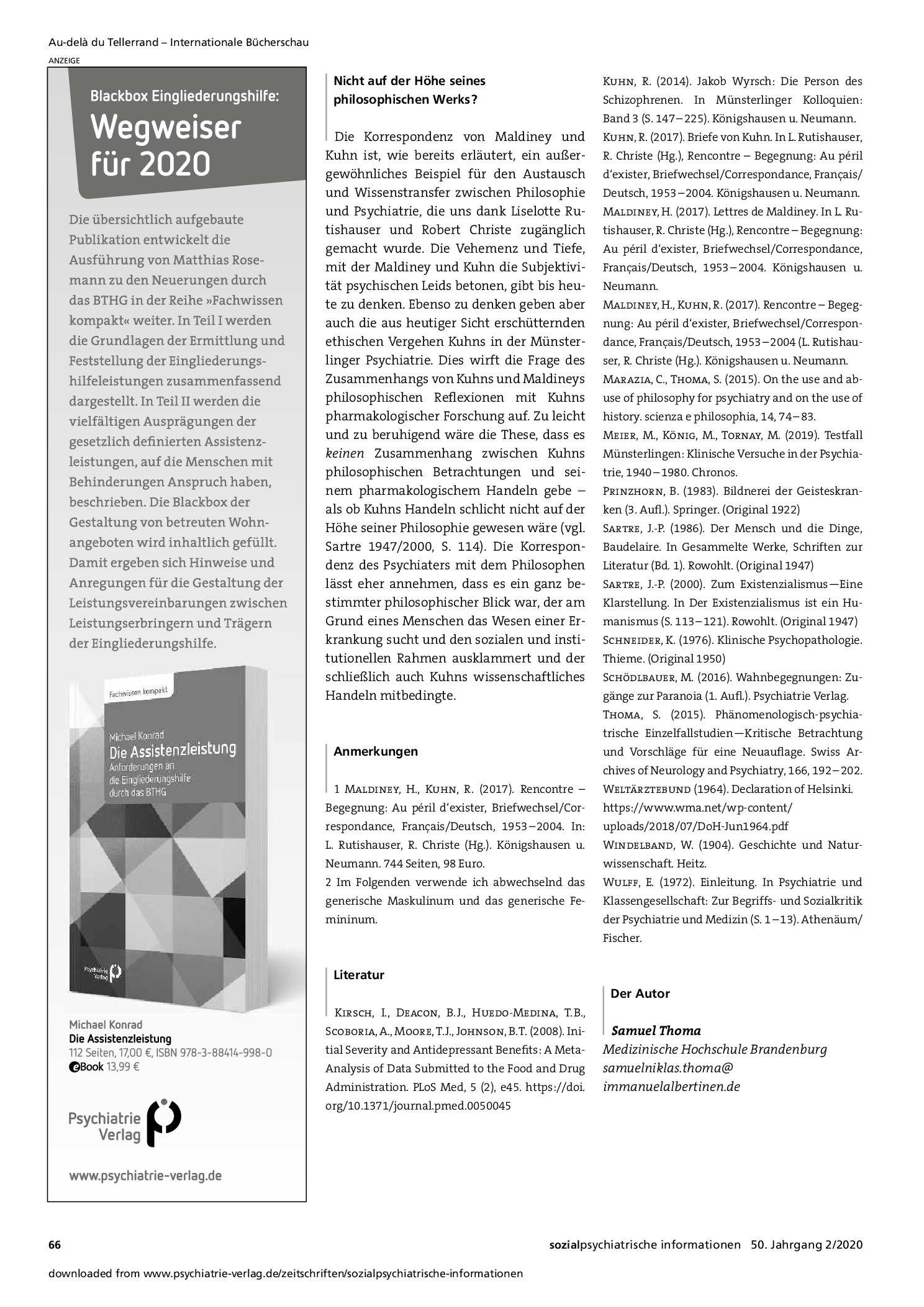 Vorschauseite 3: Au-delà du Tellerrand – Internationale Bücherschau: Zur Korrespondenz zwischen Roland Kuhn und Henri Maldiney