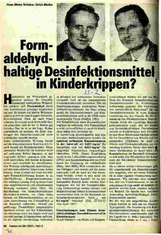 Vorschauseite 1: Formaldehydhaltige Desinfektionsmittel in Kinderkrippen?