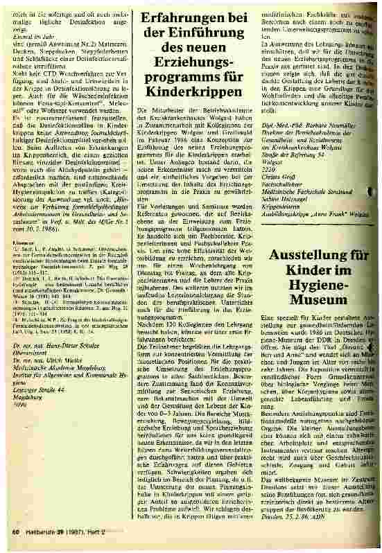 Vorschauseite 3: Formaldehydhaltige Desinfektionsmittel in Kinderkrippen?