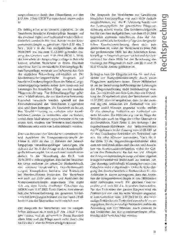 Vorschauseite 3: Anspruch auf Leistungen aus der Pflegeversicherung schließt krankenversicherungsrechtlichen Anspruch auf häusliche Krankenpflege nicht aus