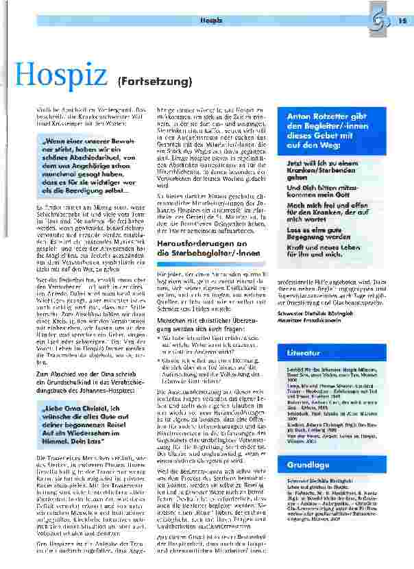 Vorschauseite 2: Leben und Glauben im Hospiz (Fortsetzung)