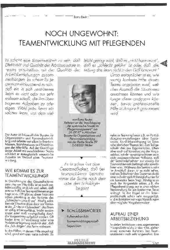 Vorschauseite 1: Noch ungewohnt: Teamentwicklung mit Pflegenden