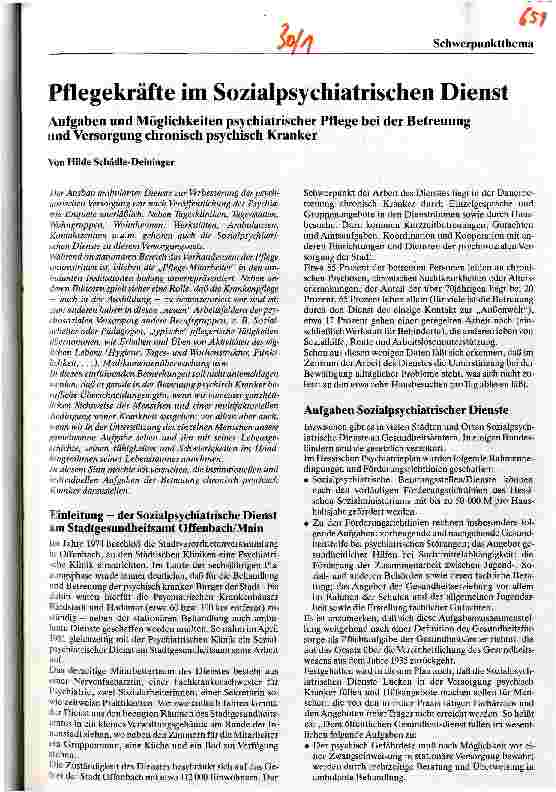 Vorschauseite 1: Pflegekräfte im Sozialpsychiatrischen Dienst Aufgaben und Möglichkeiten psychiatrischer Pflege bei der Betreuung und Versorgung chronisch psychisch Kranker