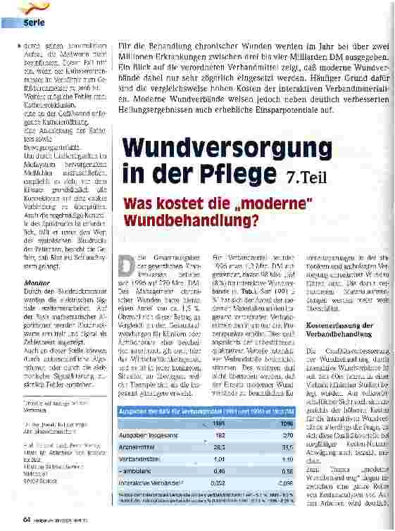 Vorschauseite 1: Wundversorgung in der Pflege 7. Teil Was kostet die moderne Wundbehanldung?