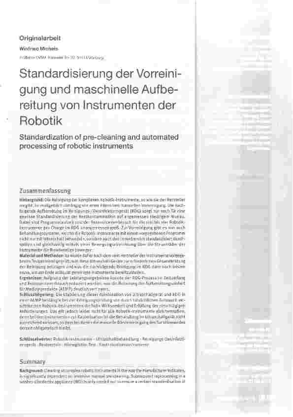 Vorschauseite 1: Standardisierung der Vorreinigung und maschinelle Aufbereitung von Instrumenten der Robotik