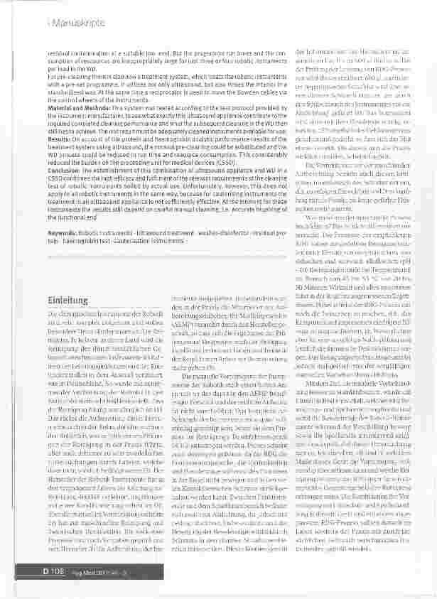 Vorschauseite 2: Standardisierung der Vorreinigung und maschinelle Aufbereitung von Instrumenten der Robotik