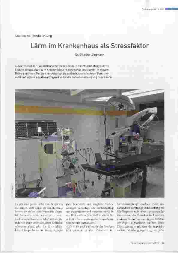 Vorschauseite 1: Lärm im Krankenhaus als Stressfaktor