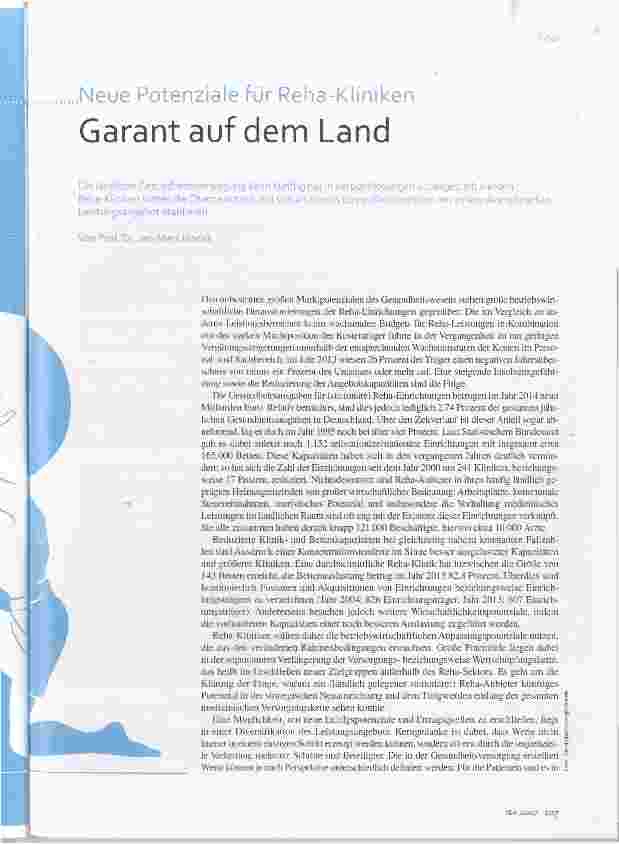 Vorschauseite 1: Neue Potenziale für Reha-Kliniken Garant auf dem Land
