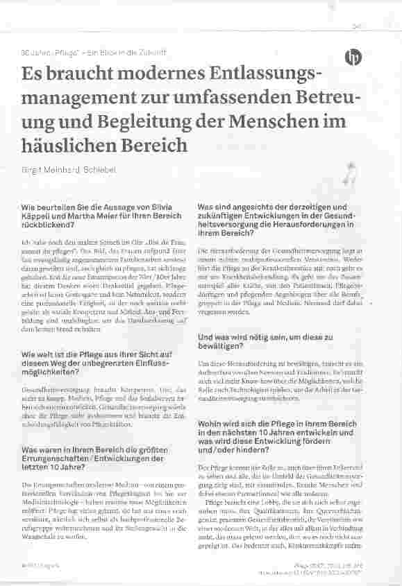Vorschauseite 1: Es braucht modernes Entlassungsmanagement zur umfassenden Betreuung und Begleitung der Menschen im häuslichen Bereich